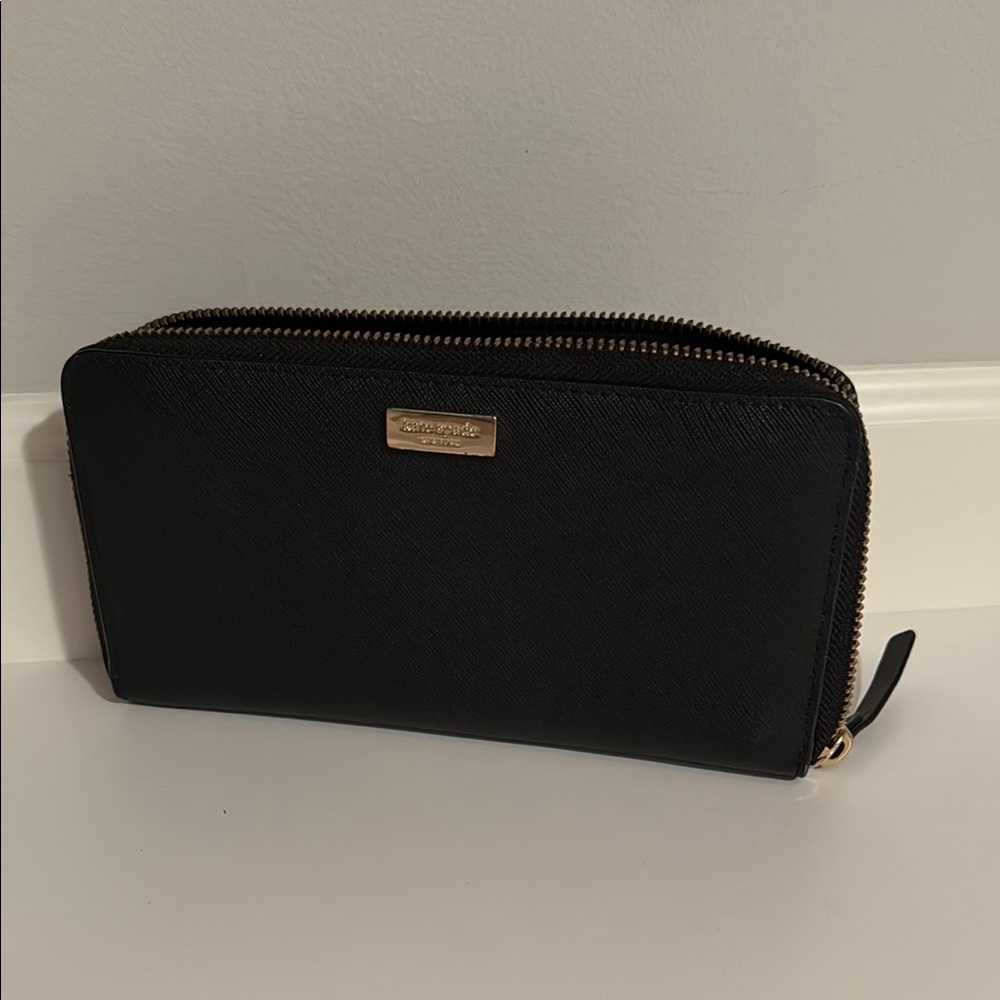 Kate Spade Black Zip Wallet with Gold Details